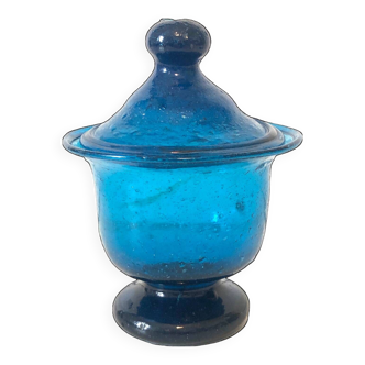 Bonbonnière verre soufflé bleu