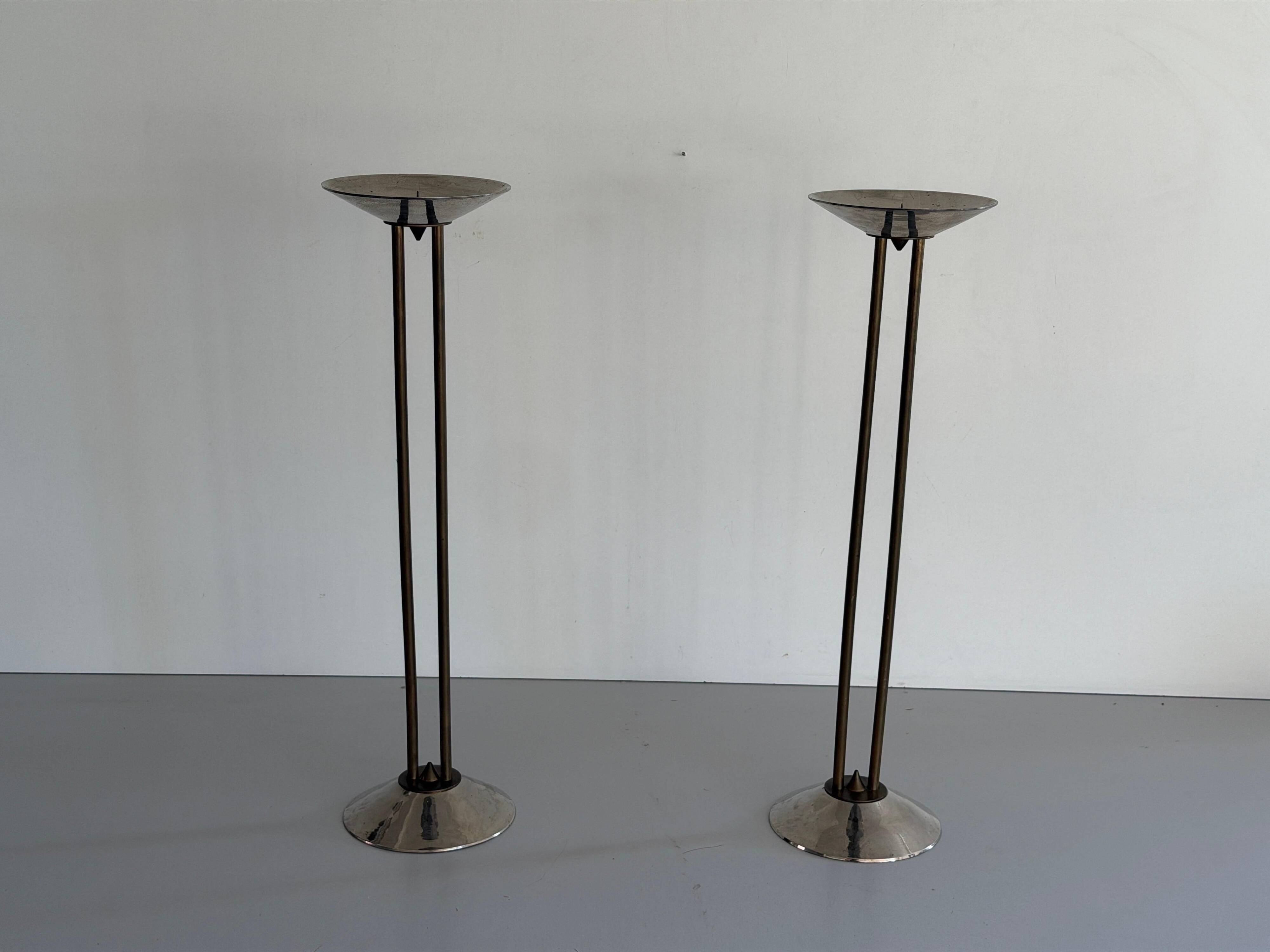 Pair of metal and brass candlesticks, 1960s, Germany