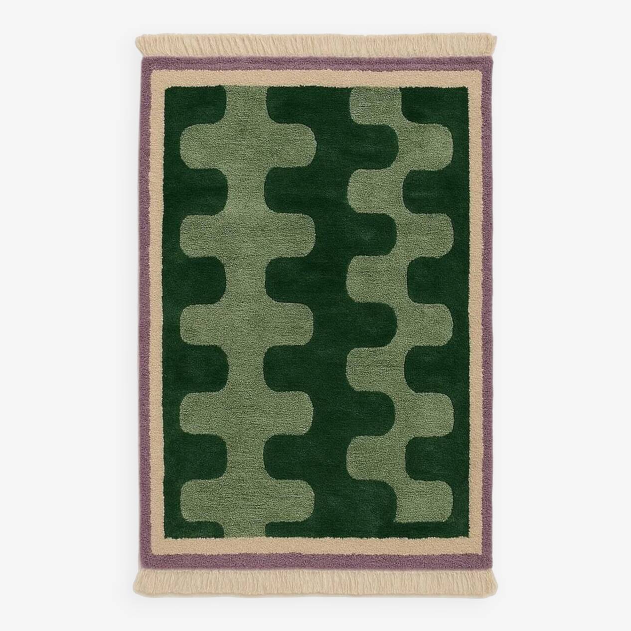 Tapis vert ondulé en laine Beni Ourain, 150/250cm