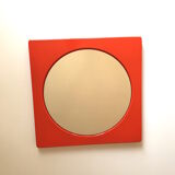 Vintage round mirror, enamelled metal square frame, 1970