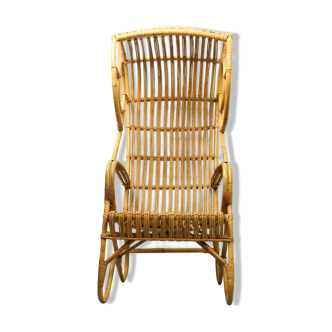 Vintage Mid Century Rattan Hooded Beach Chair, 1960s