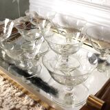 Set of 8 Champagne glasses in engraved crystal - Authentic Art Deco 1940