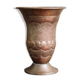 Copper vase hammered on pedestal