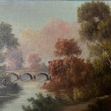 Mountain landscape with a bridge and a river 1930 by Moniery