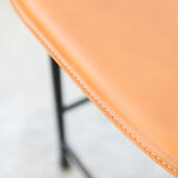 Dining chairs in brown leather and aluminum by ycami, 1980