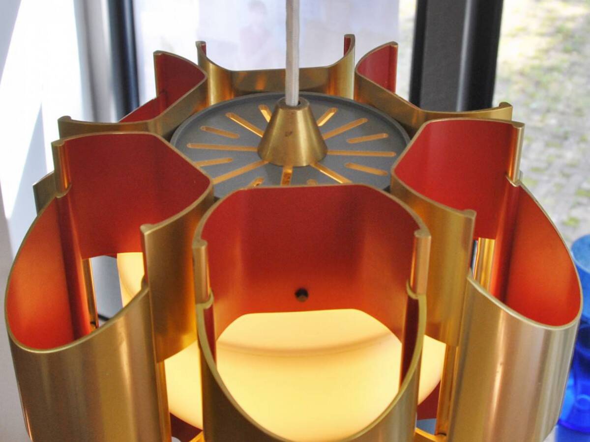 Gold and Orange Pendant Lamp by Bent Karlby for Lyfa, Denmark, 1960's