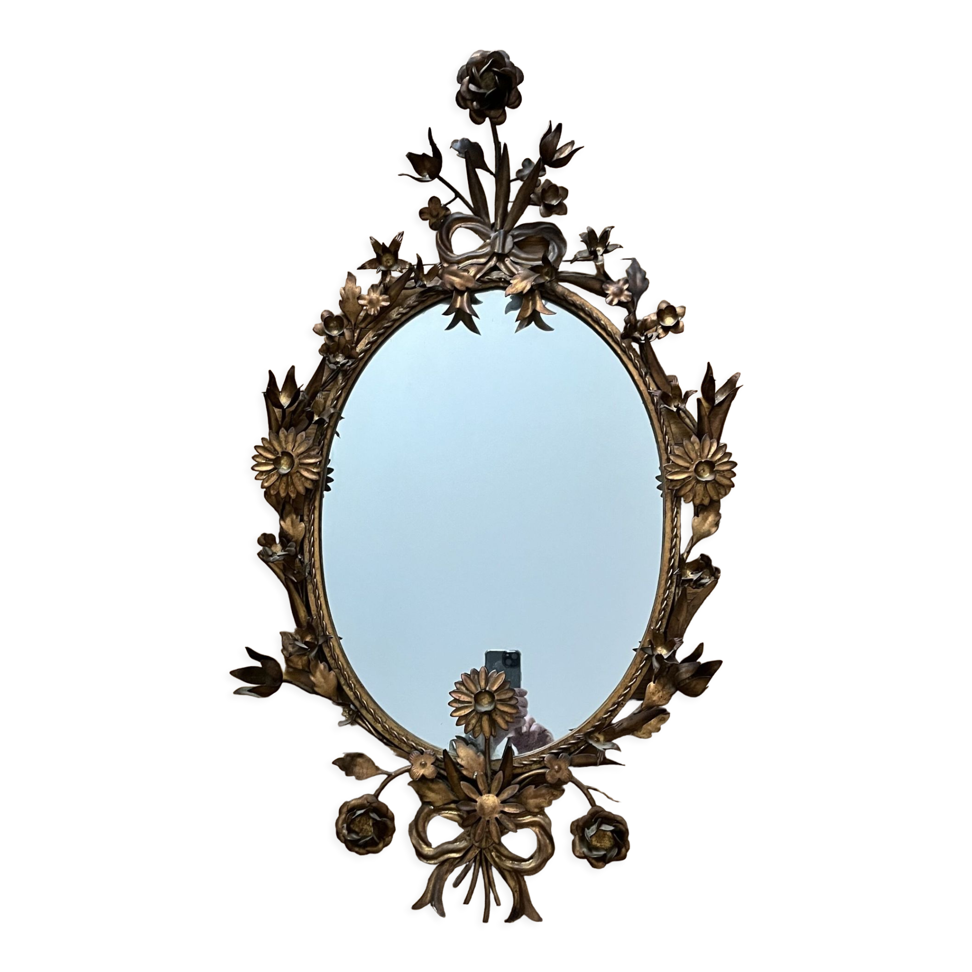 Miroir ovale en métal doré