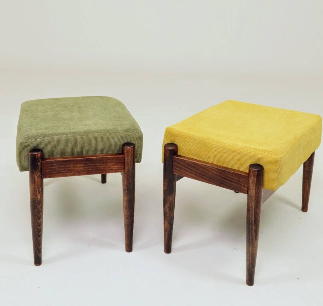 Scandinavian green/yellow corduroy stool Set of 2