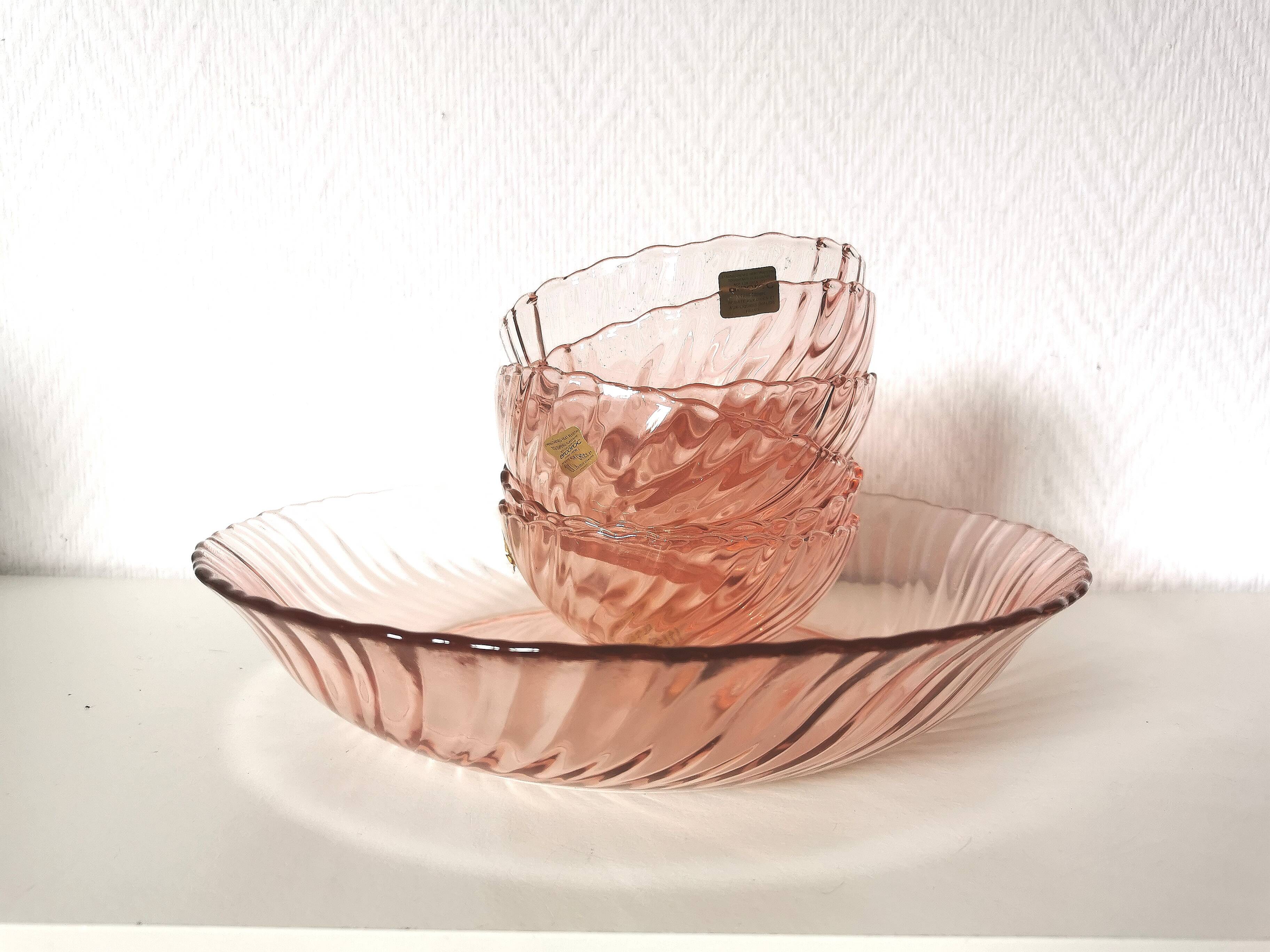 service à dessert en verre rose rosaline tourbillon