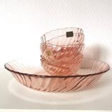 service à dessert en verre rose rosaline tourbillon