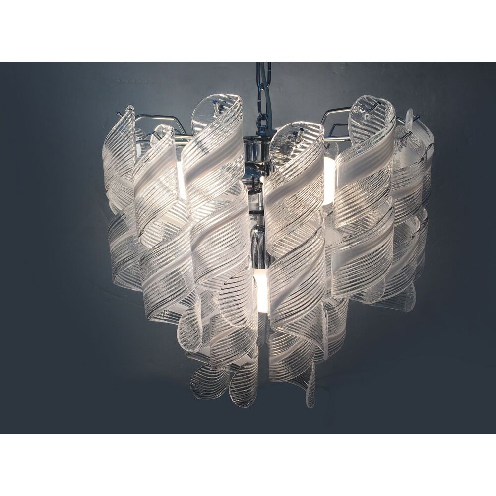 Transparent and white “ricci” murano glass chandelier d50