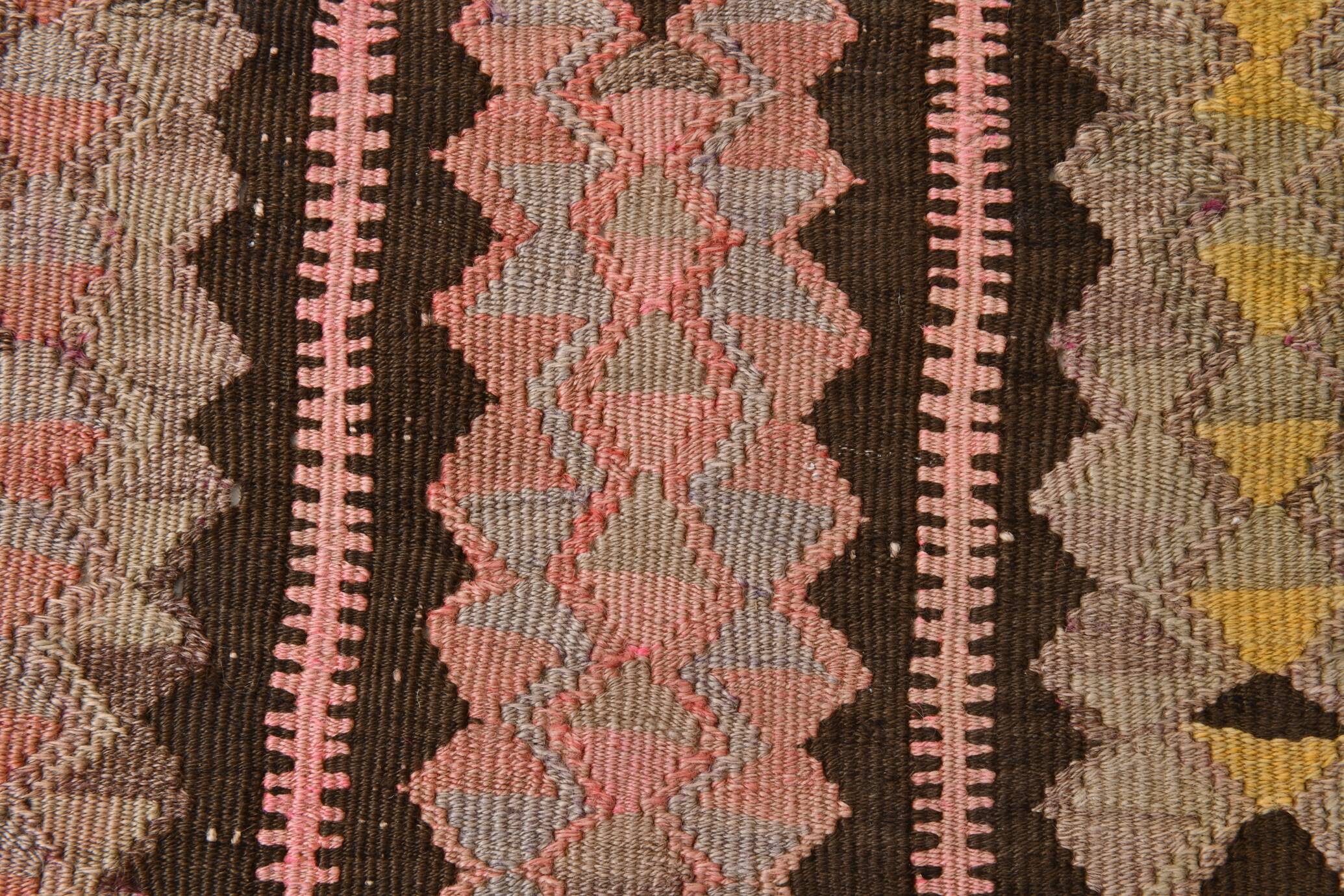 3x10 Pink & Brown Tribal Kilim Runner Rug, 88x313Cm