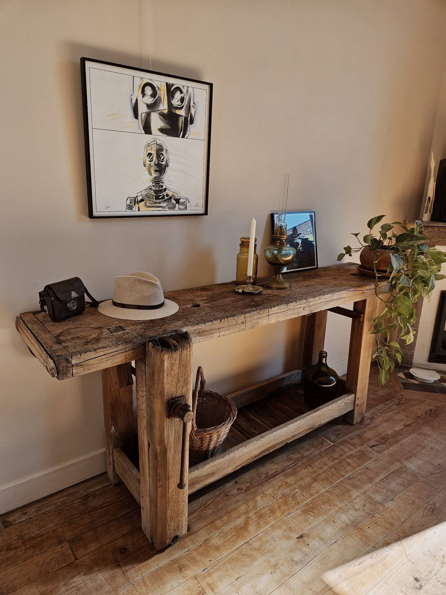Old solid wood workbench