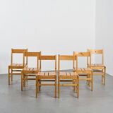 Set of six solid pine chairs by Maison Regain