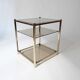 vintage coffee table design 1960s 1970s in gold metal and smoked glass