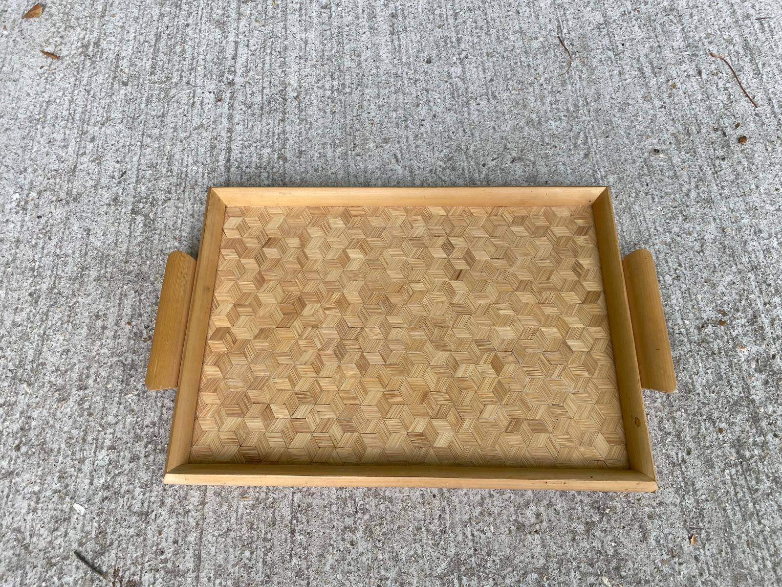 Vintage woven bamboo breakfast serving tray