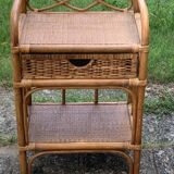Shelf, side table, bedside table in vintage bamboo and rattan