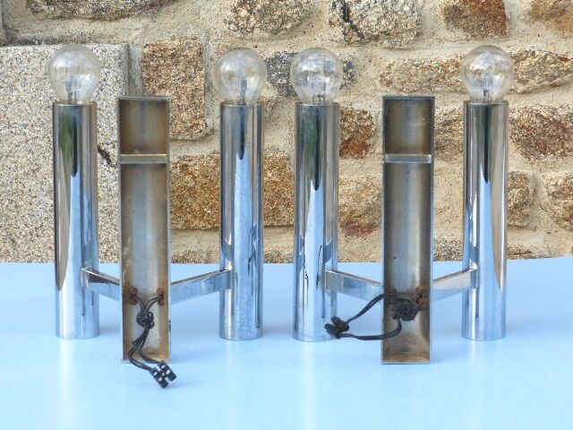 Chromed metal wall lights from Sciolari House in the 60s