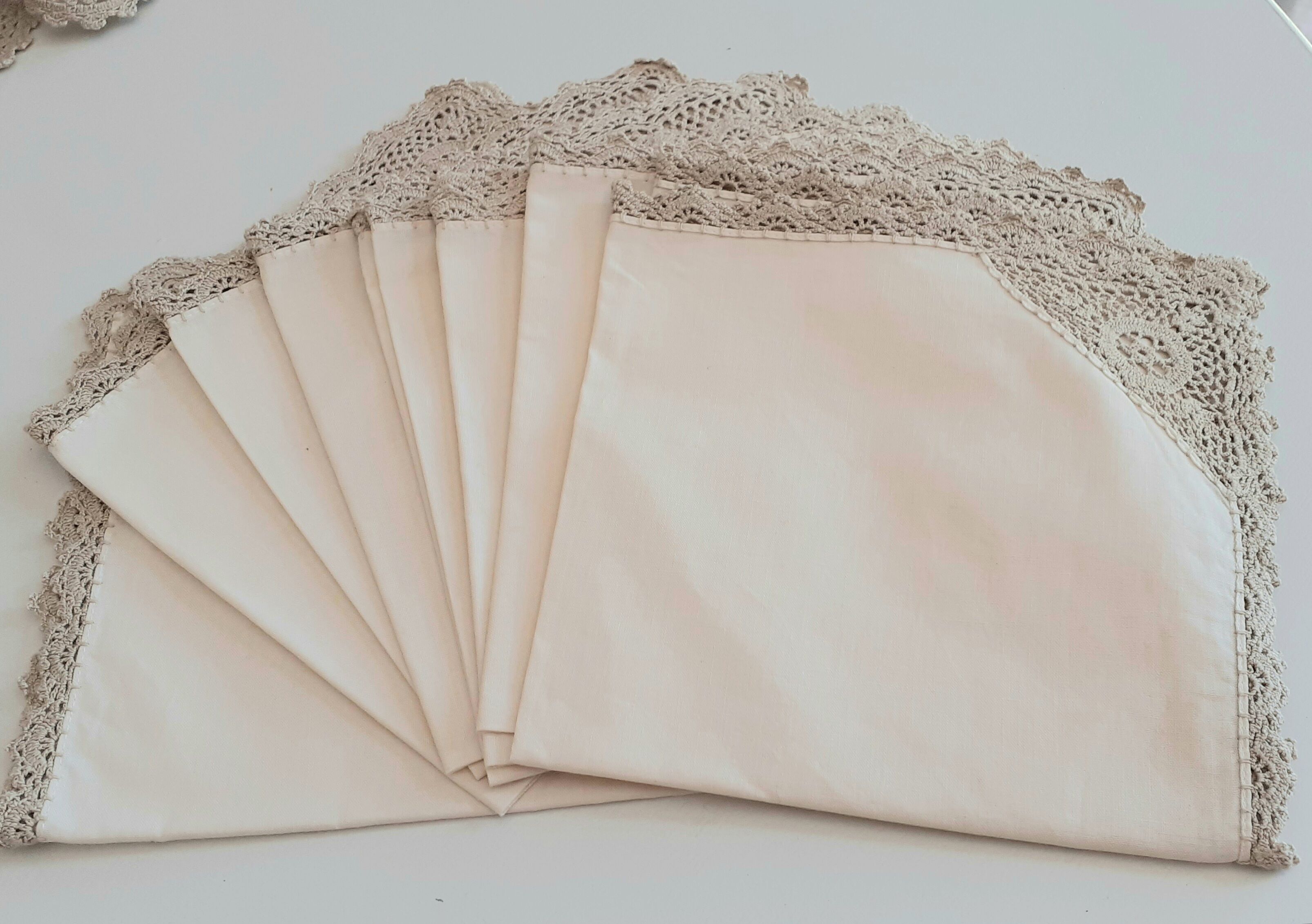 Old crochet round tablecloth with matching napkins