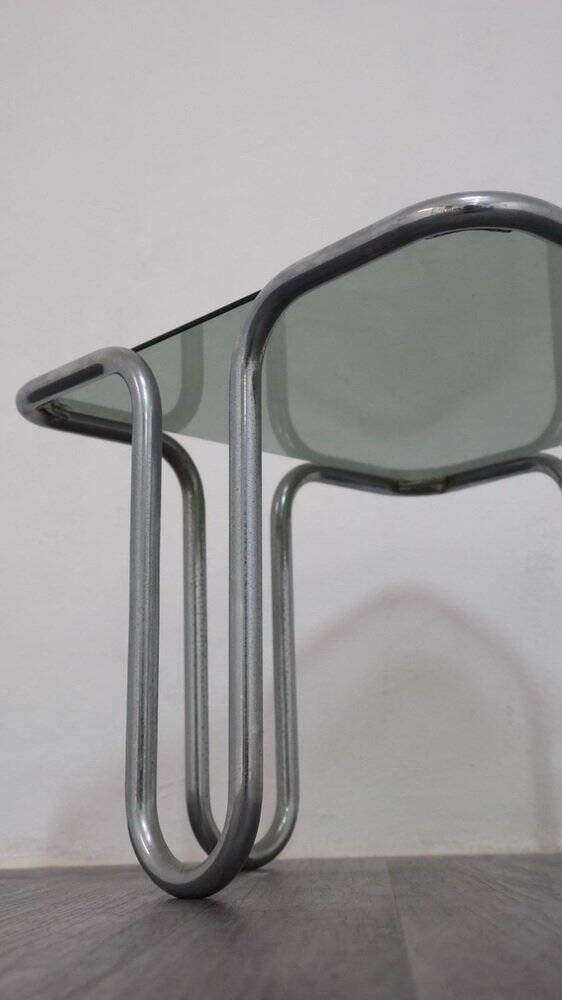 Coffee Table in Chromed Tubular Steel and Smoked Glass by Ezio Didone, 1970s
