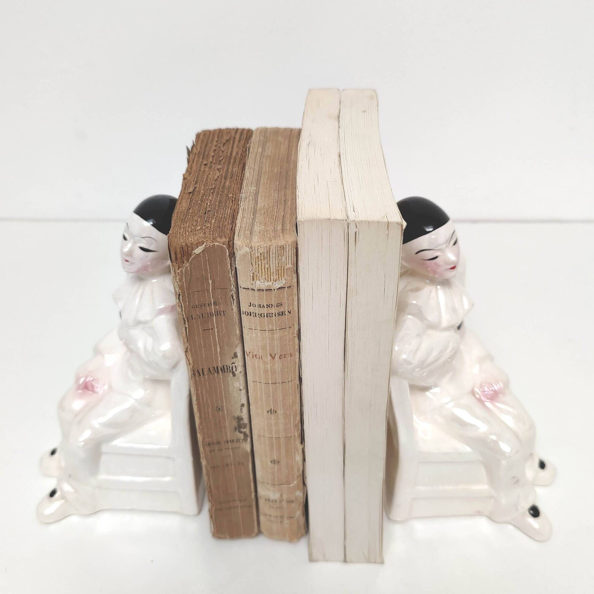 Pair of earthenware bookends Pierrot made in Holland 1970
