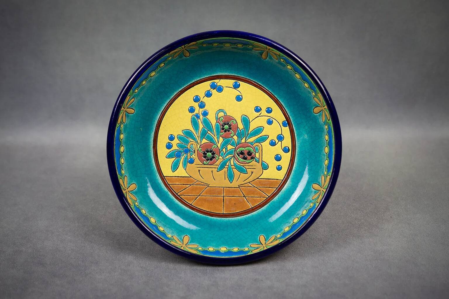 Longwy cloisonné enamel footed bowl – Art Deco floral decoration
