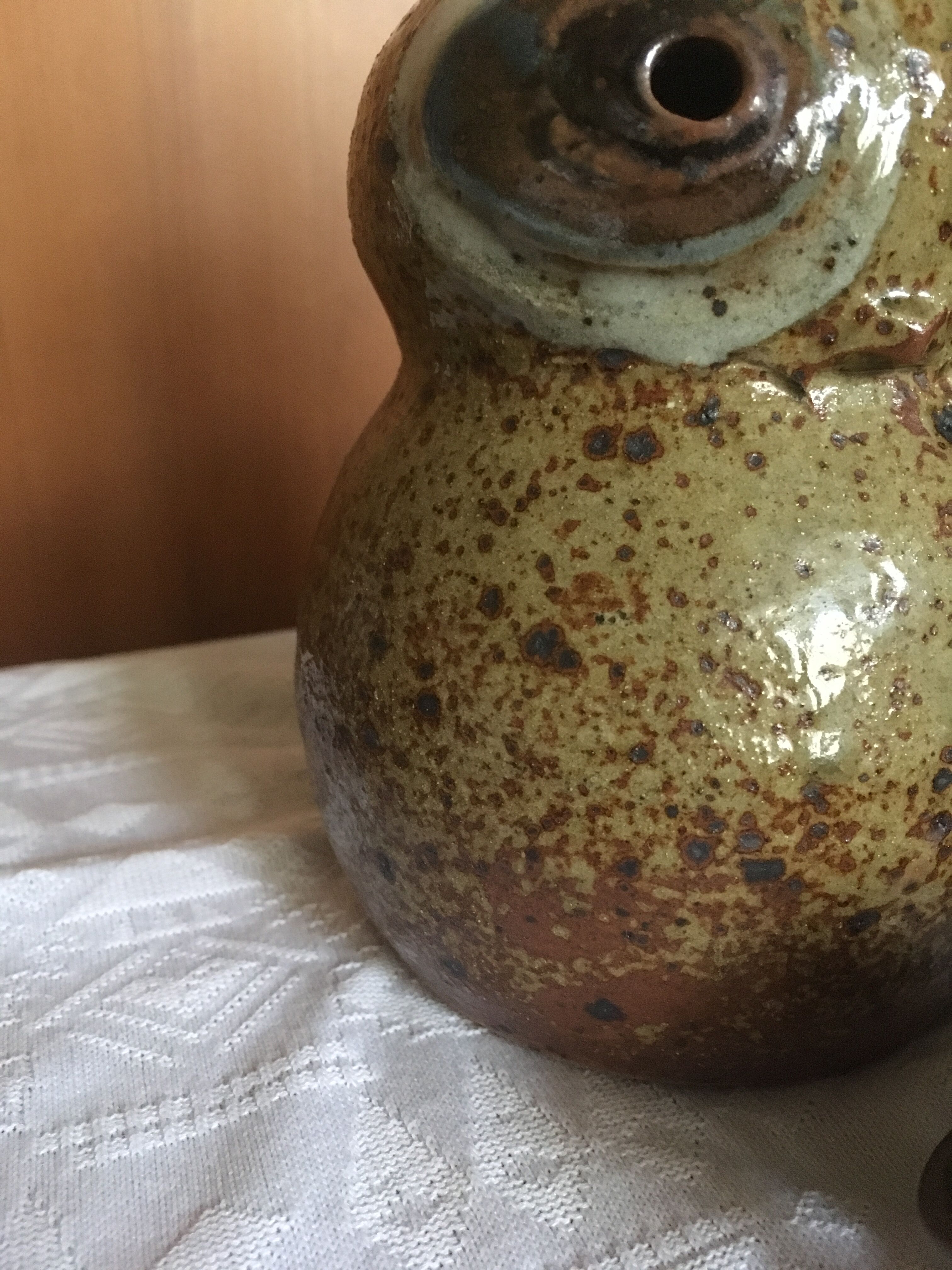 Pyrity sandstone owl lamp signed Guy Baudat