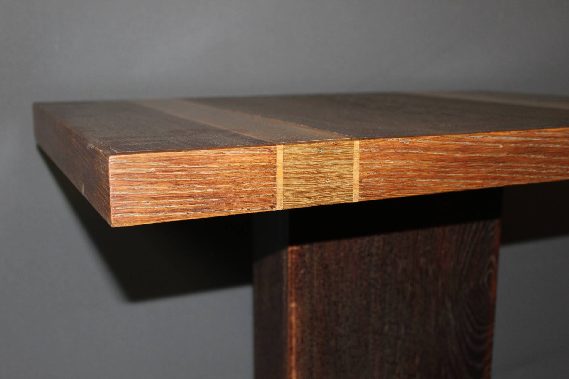 Art Deco period pedestal table in oak and nickel-plated bronze circa 1930