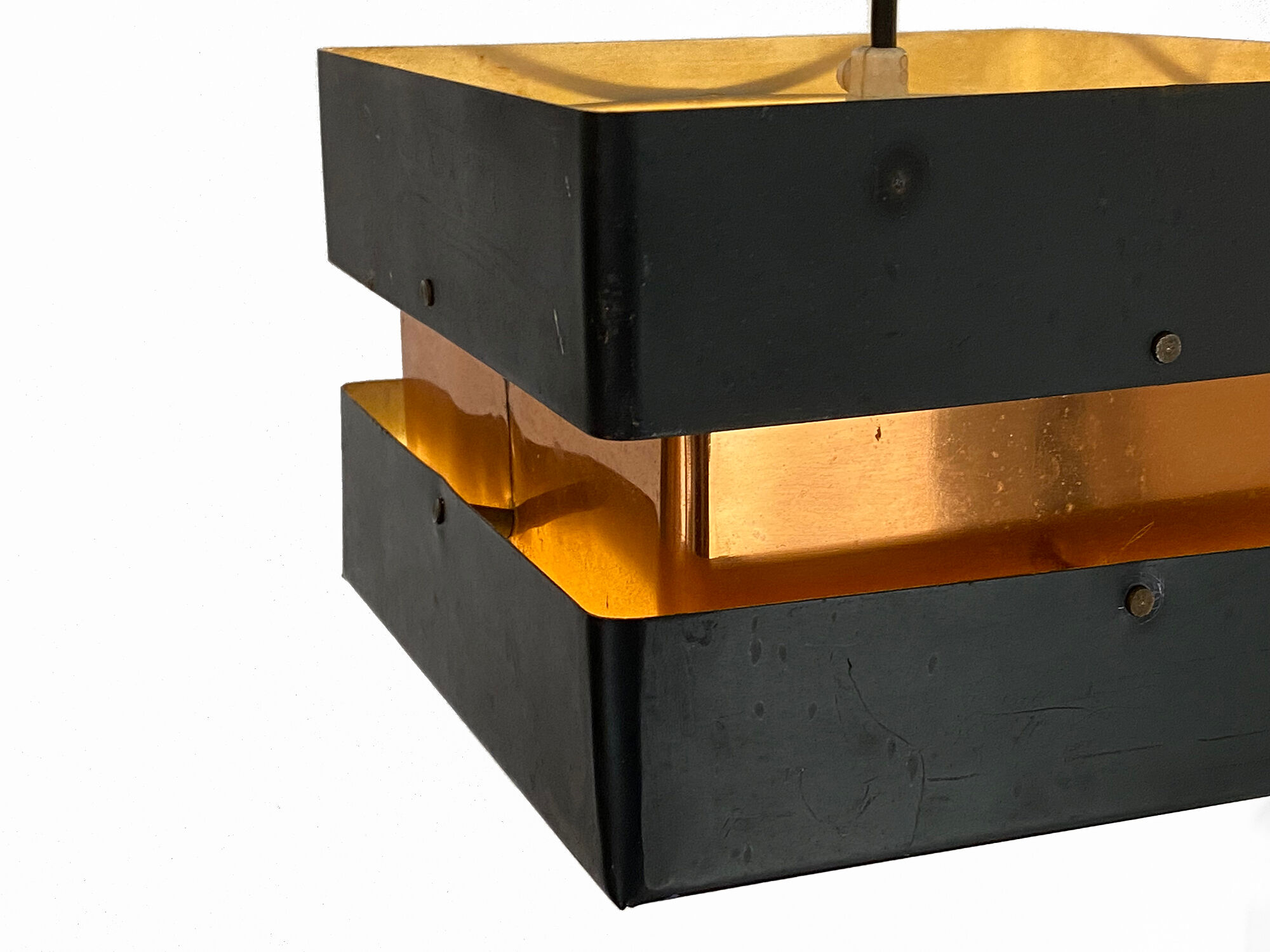 Pendant light in copper and black metal. denmark 1960s