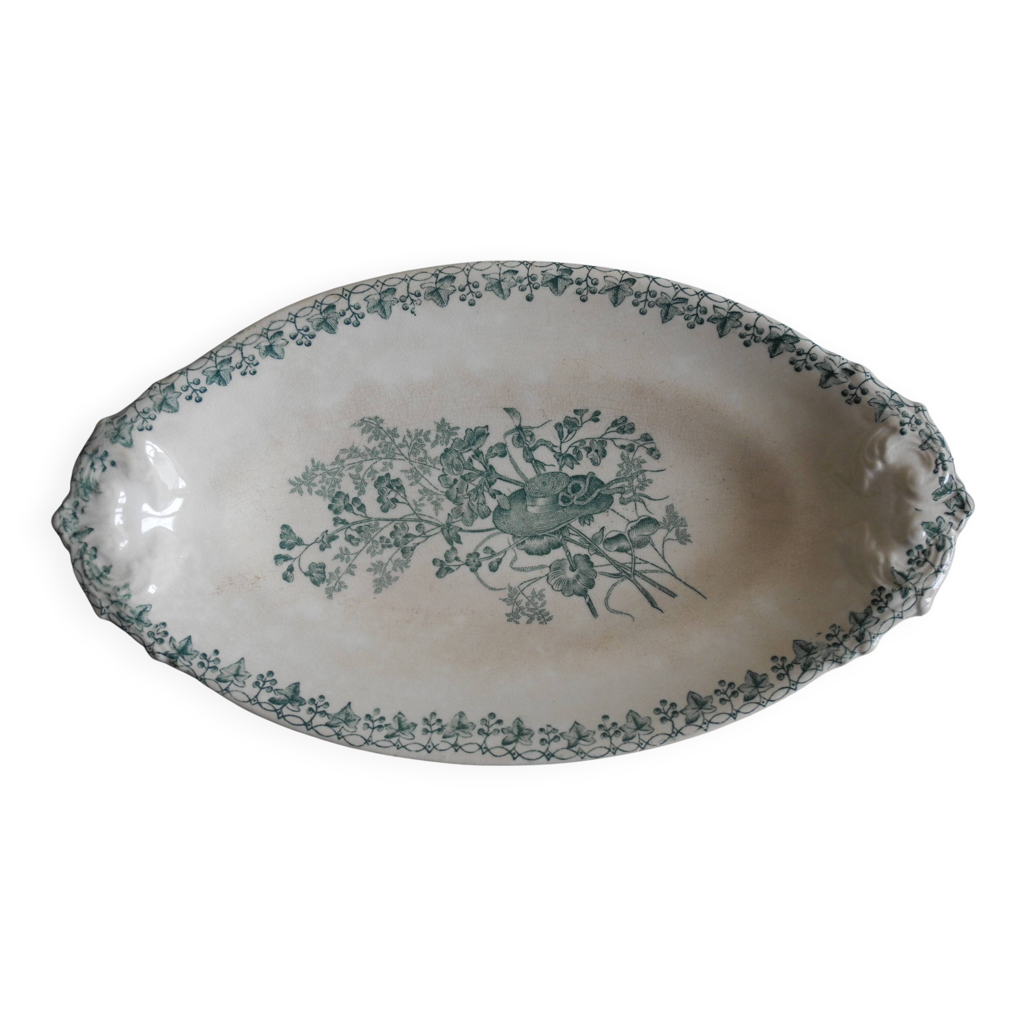 large antique earthenware dish Onnaing Moisson antique French earthenware dish