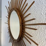 Vintage 1960s sun mirror made of rattan - 55 cm