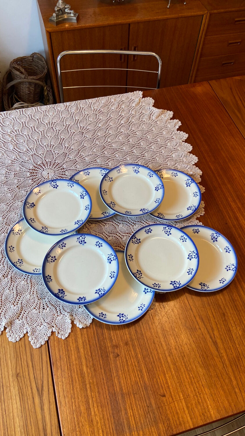 Lot of 9 dessert/starter plates Badonviller model Denise blue 1900-1905