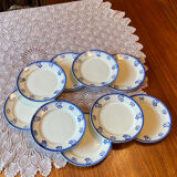 Lot of 9 dessert/starter plates Badonviller model Denise blue 1900-1905