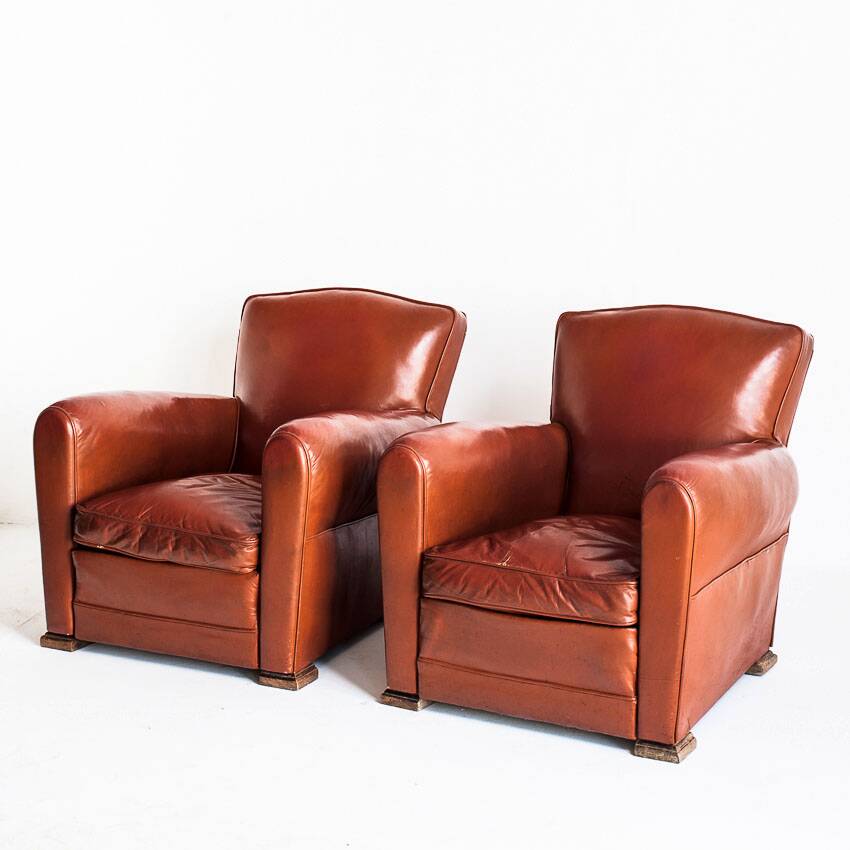 Pair of vintage club armchairs. Wood and Skay. France, 50