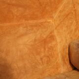 Canapé orange cuir suédé et acier. Circa 1970