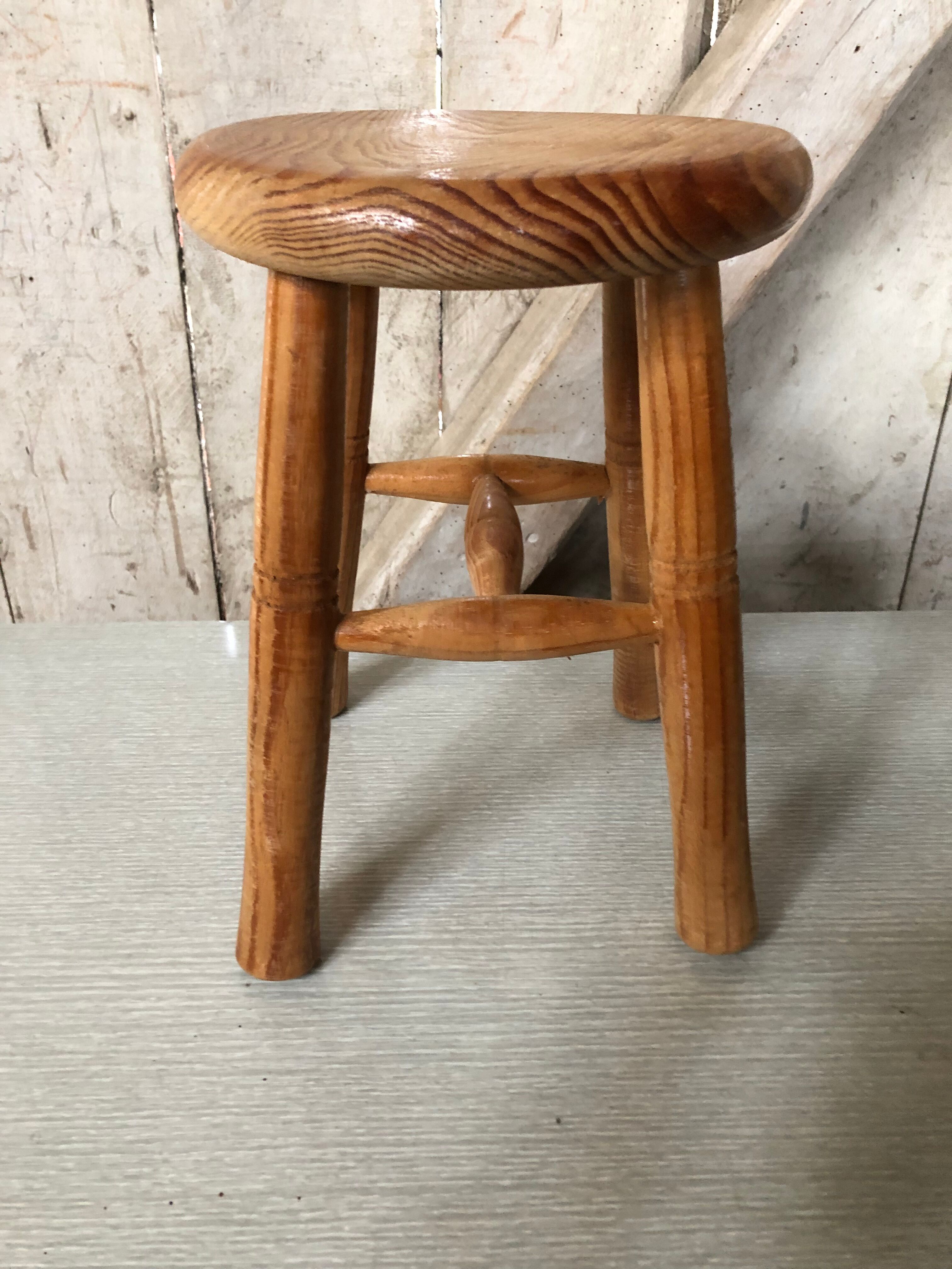 Pair old milking stool door pots light wood vintage