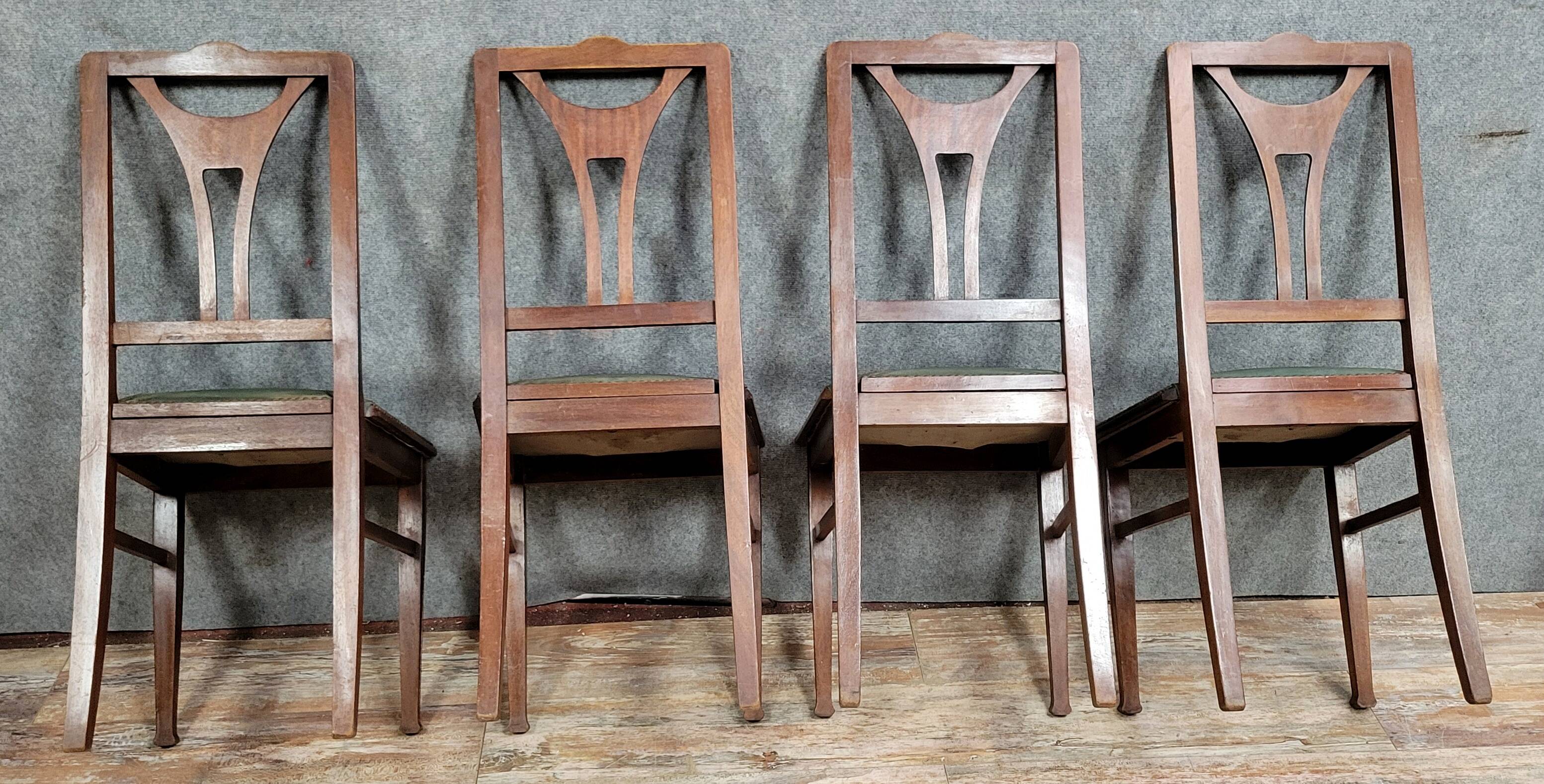 Set of four English Art Nouveau mahogany chairs circa 1900