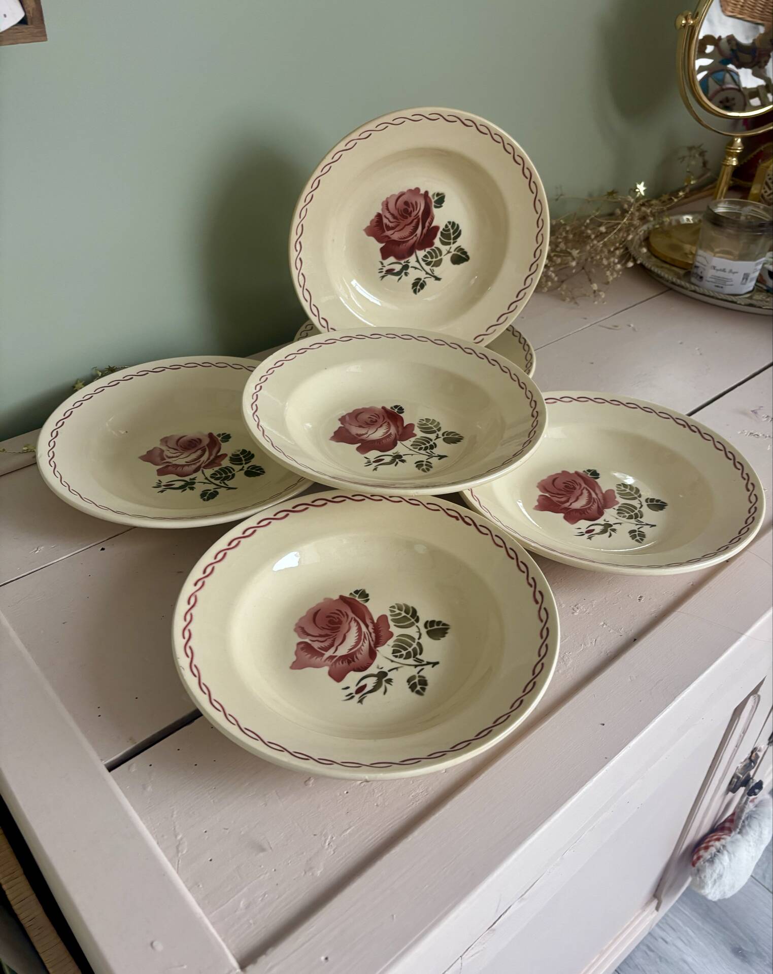 Set of 6 antique deep plates Badonviller Germaine
