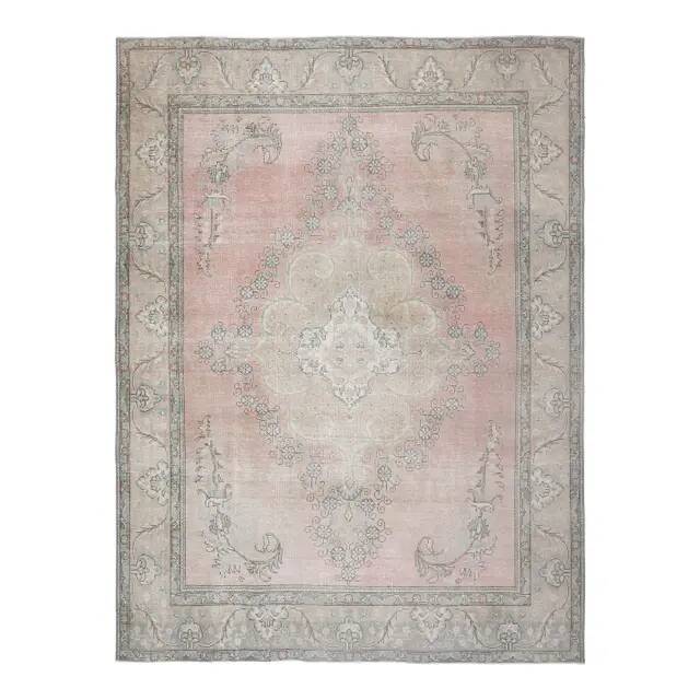 1970s Vintage Persian Handmade Wool Pink Area Rug 294x376