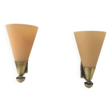 Pair of vintage wall lights, amber glass and patinated brass, France 1960