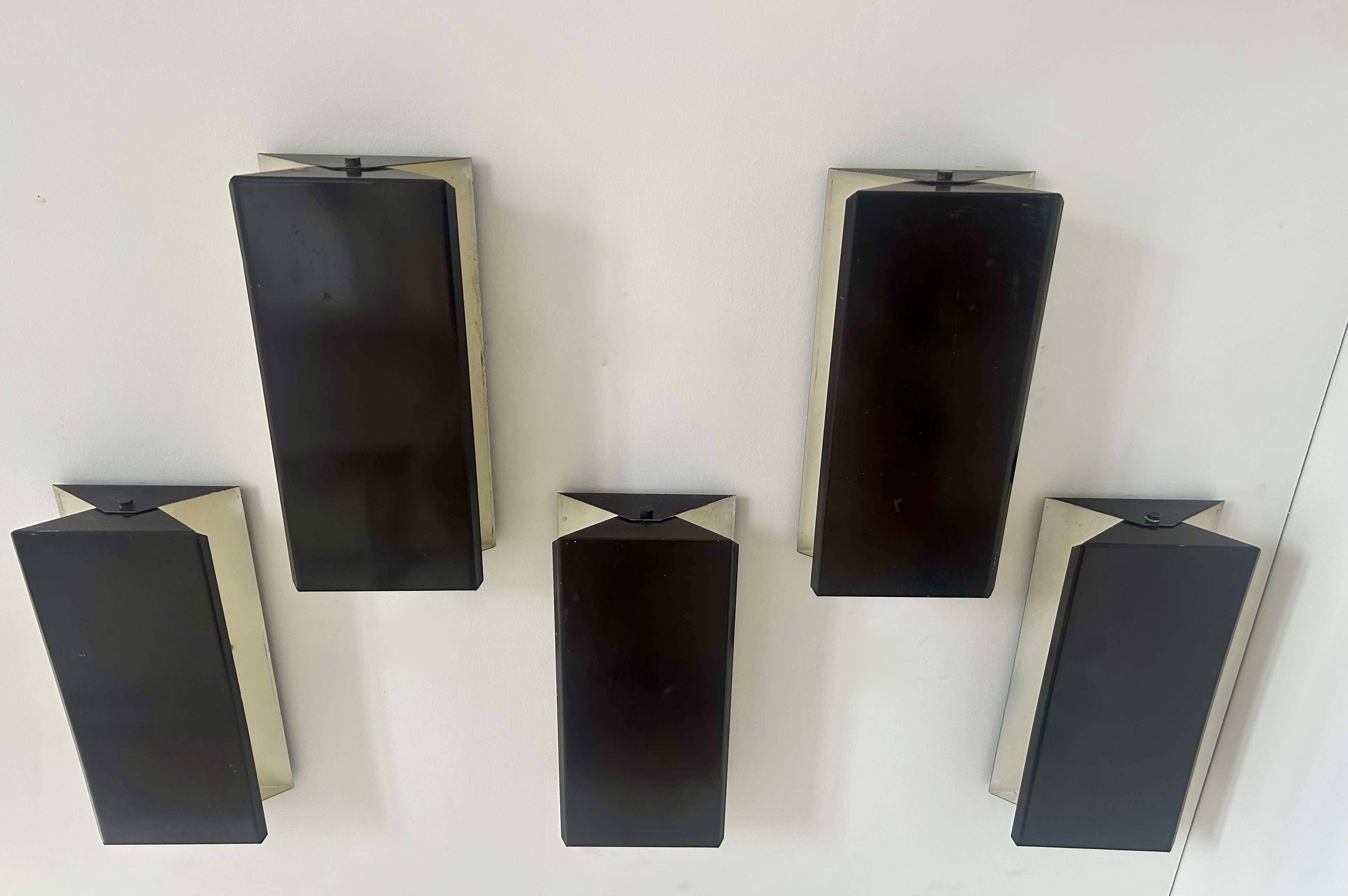 Set of 5 vintage shuttered wall lights, brown, France 1970