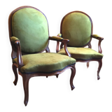 Superb pair of large Louis XV period armchairs reupholstered to nine