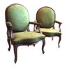 Paire de larges fauteuils d’époque Louis XV retapissés à neuf