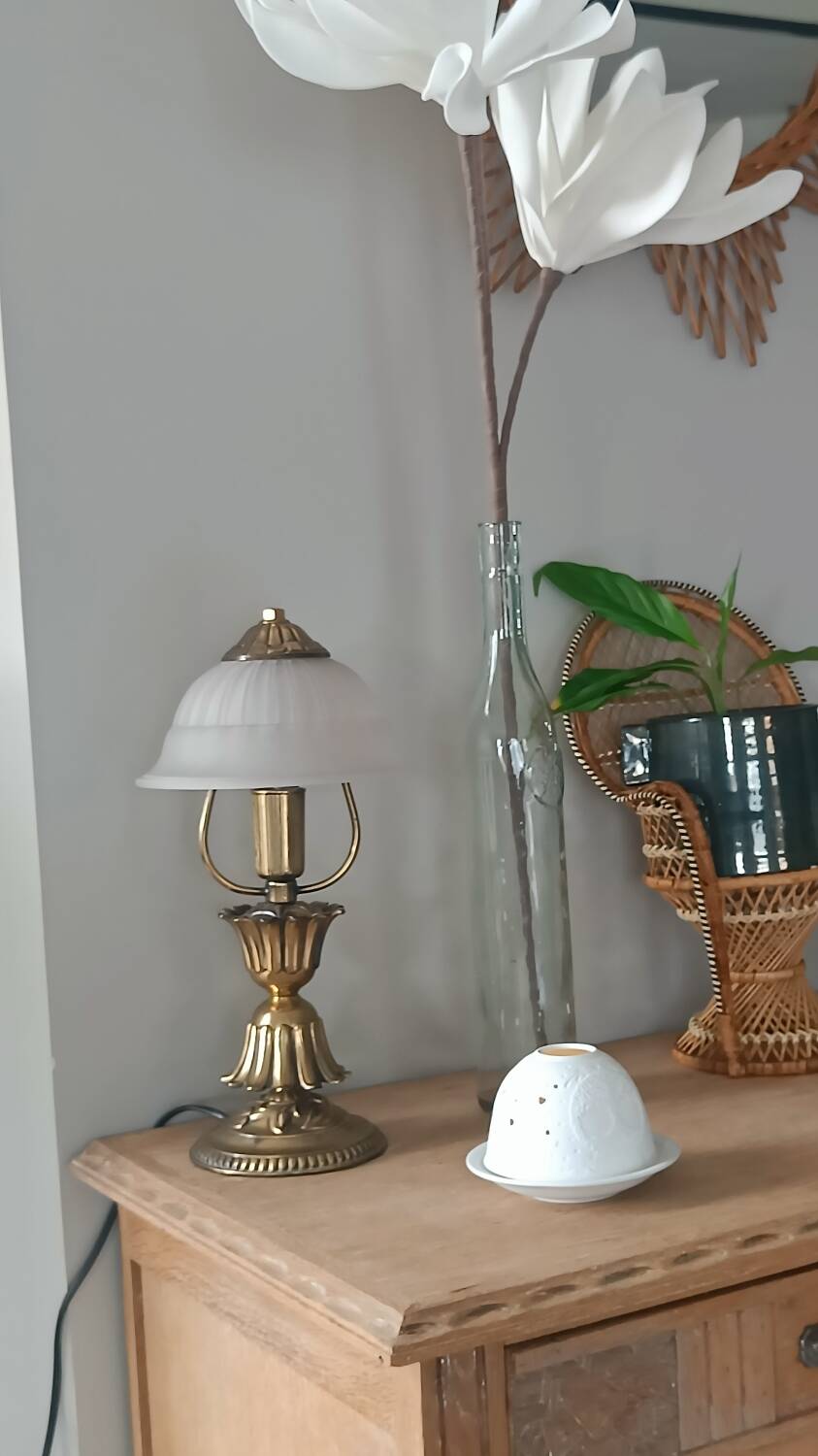 Vintage lamp in metal with brass finish and frosted opaline glass – 2 available