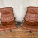 Pair of Scandinavian leather relax vintage armchairs brand Kebe
