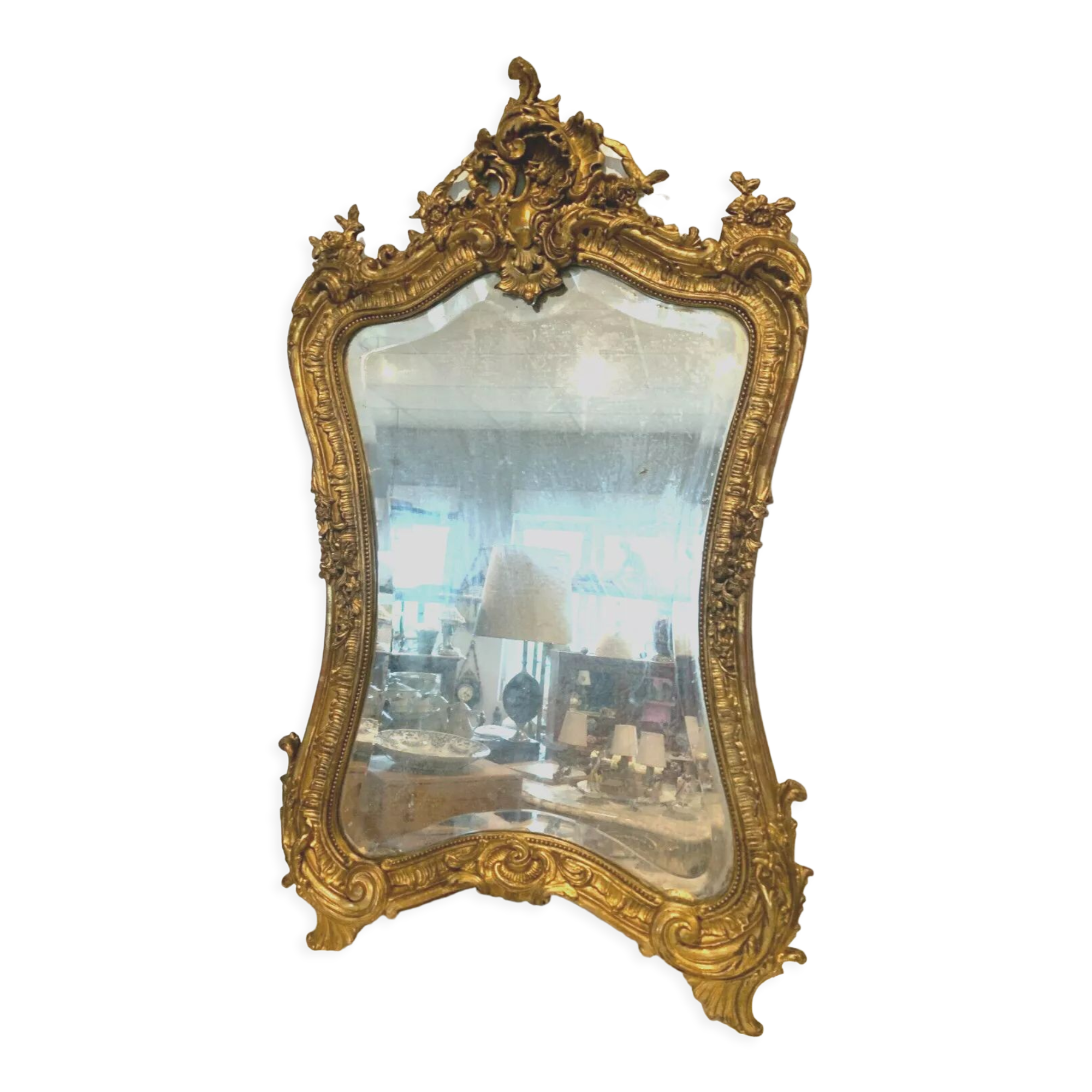 Mirror rocaille style Louis XV in wood and gilded stucco XX century