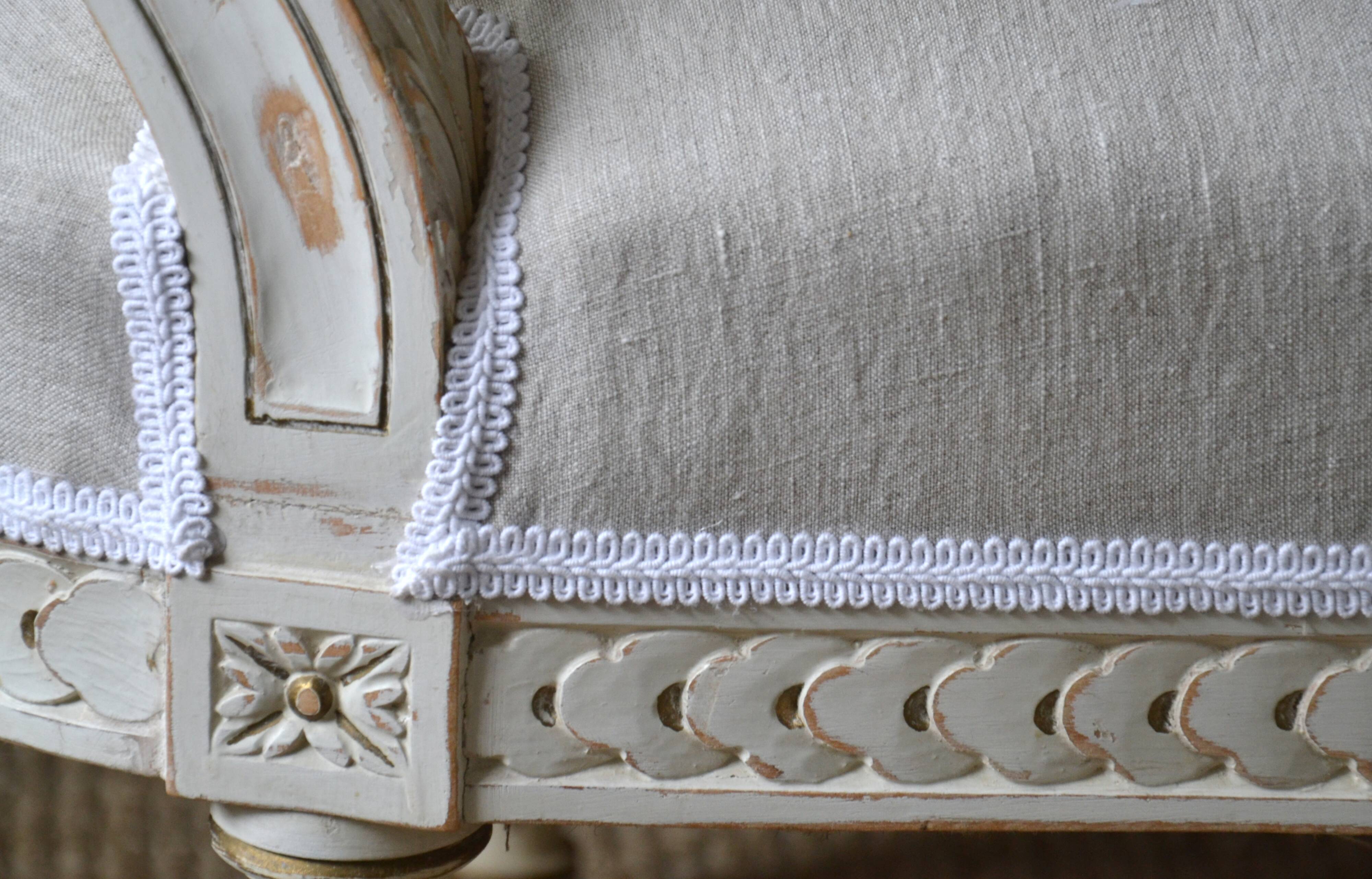 Swedish gustavian sofa white pastel and linen, 19th century