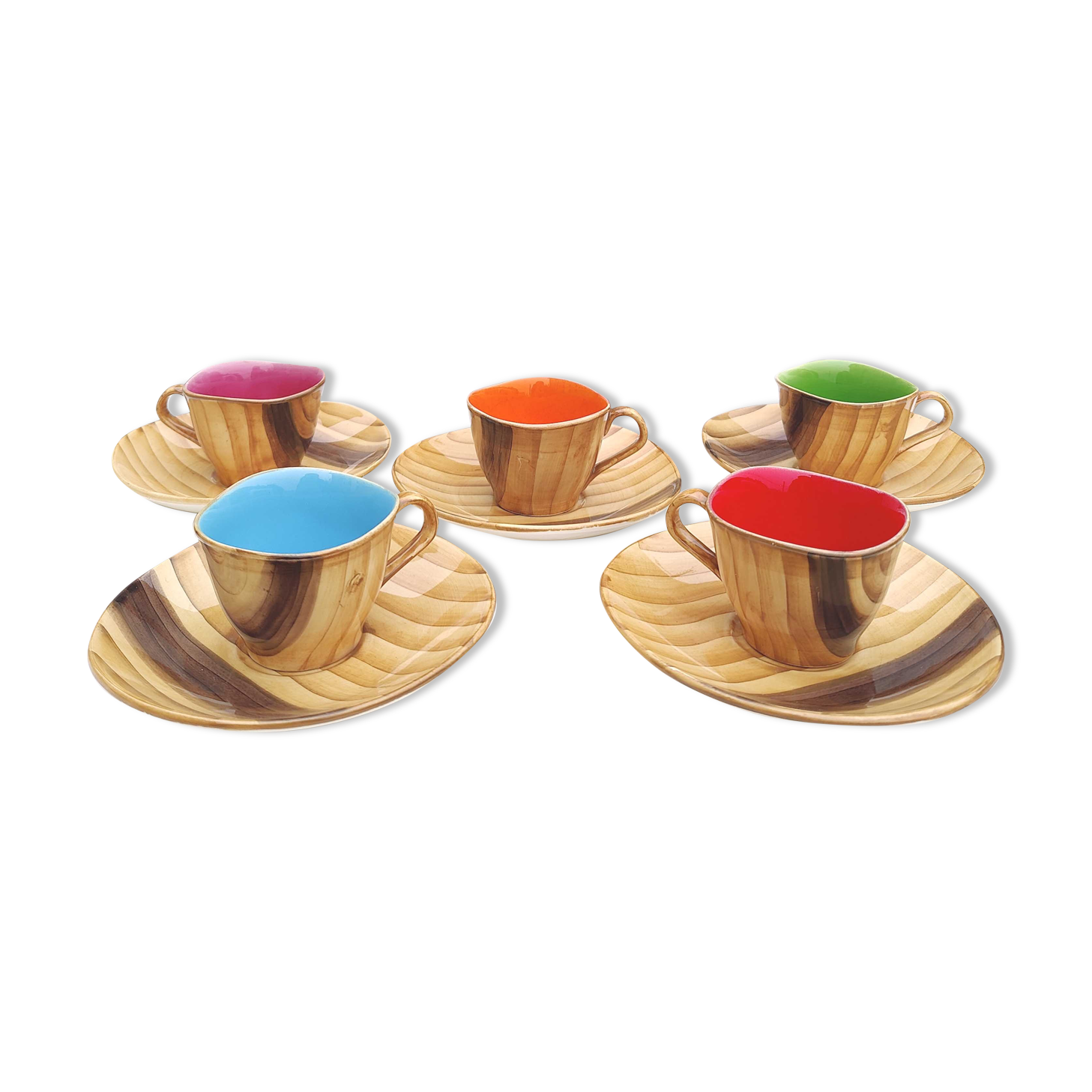 Coffee service Vallauris ceramic wood decoration