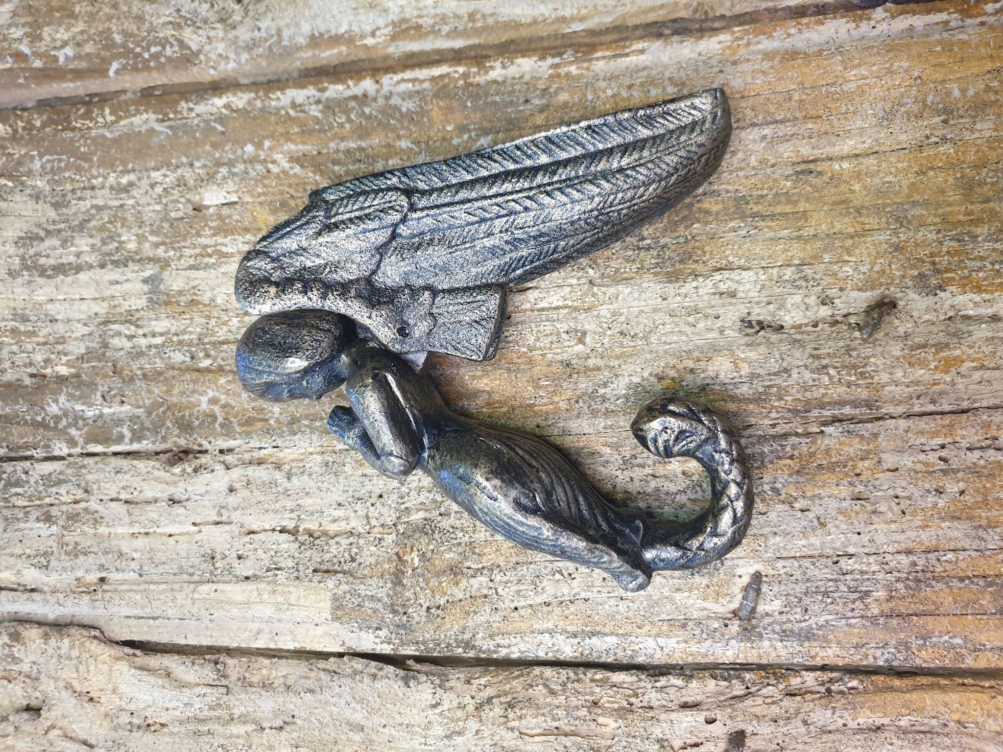 Petit heurtoir sirène ou angelot en fonte couleur bronze - xxè