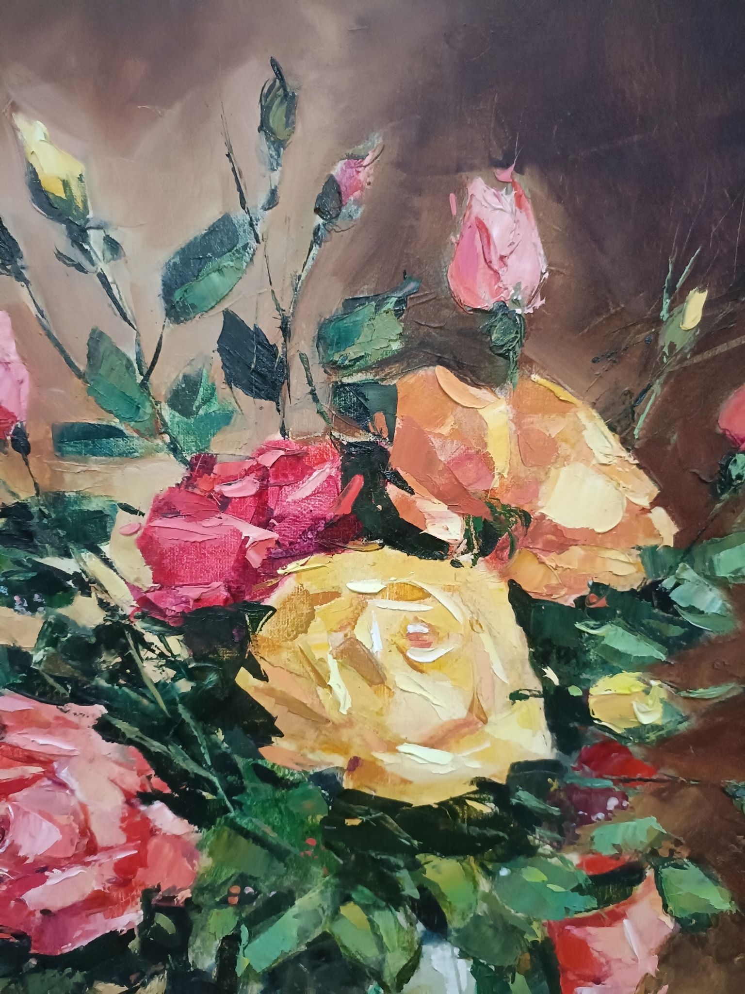 Painting on canvas with a knife, vase and cut flowers, Léon Gasser dit Mas